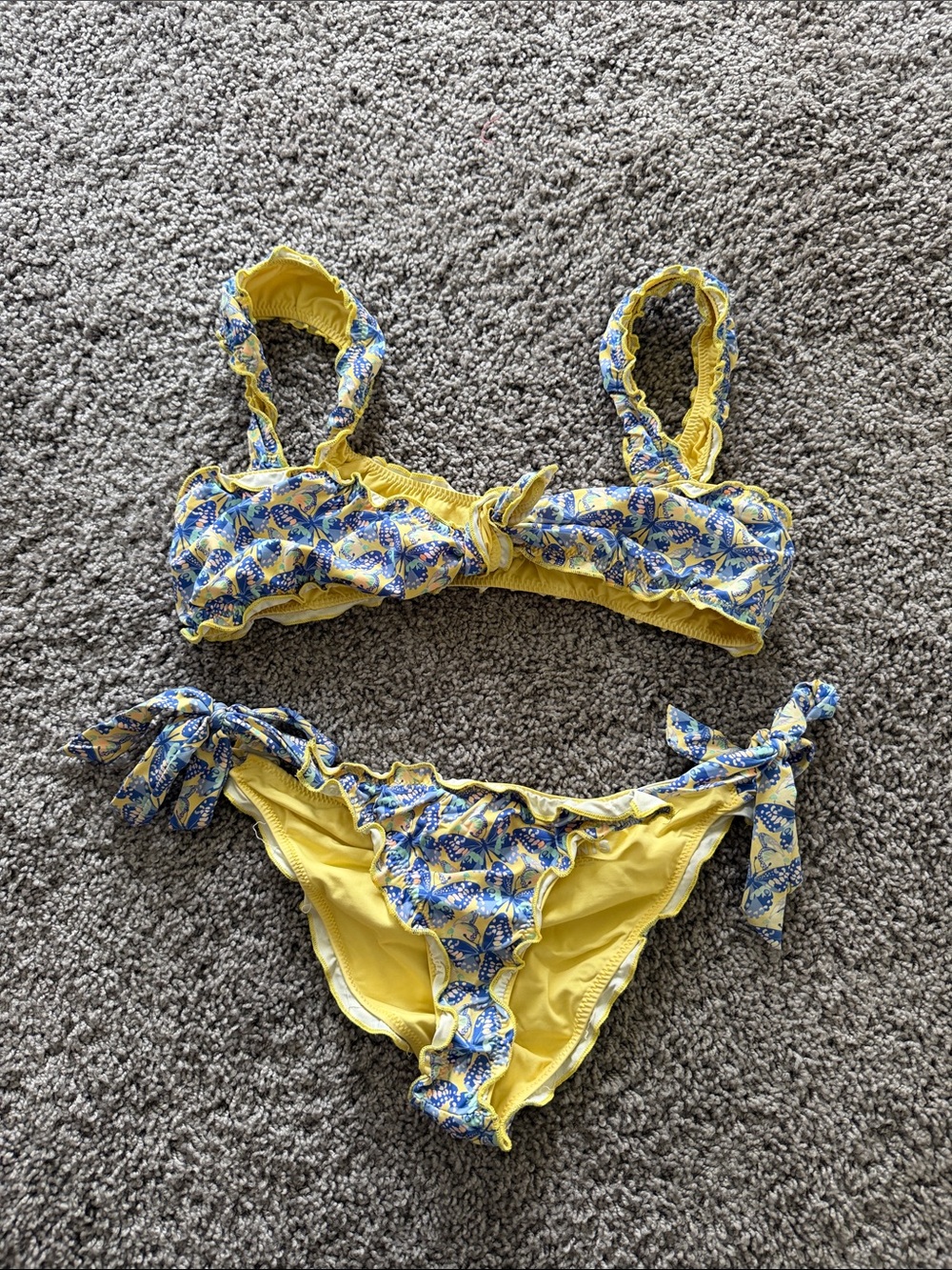 Frankie’s Bikinis Yellow Floral Ruffle Bikini Set size Small